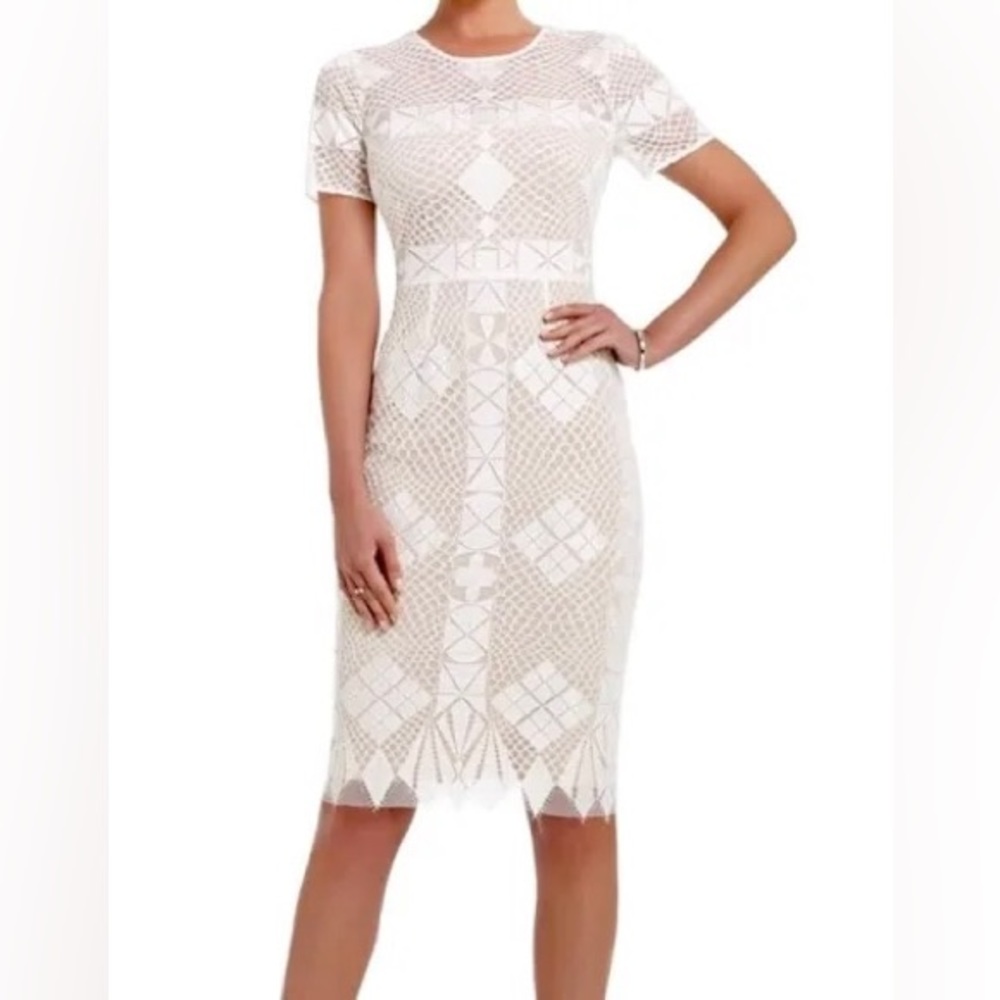 BCBG White Geometric Lace Dress- 2
